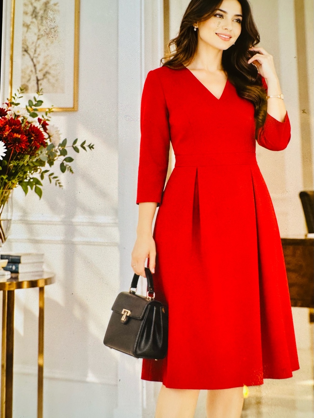 Chaps Red V-Neck Fit-and-Flare Dress chic and comfortable size 20 w